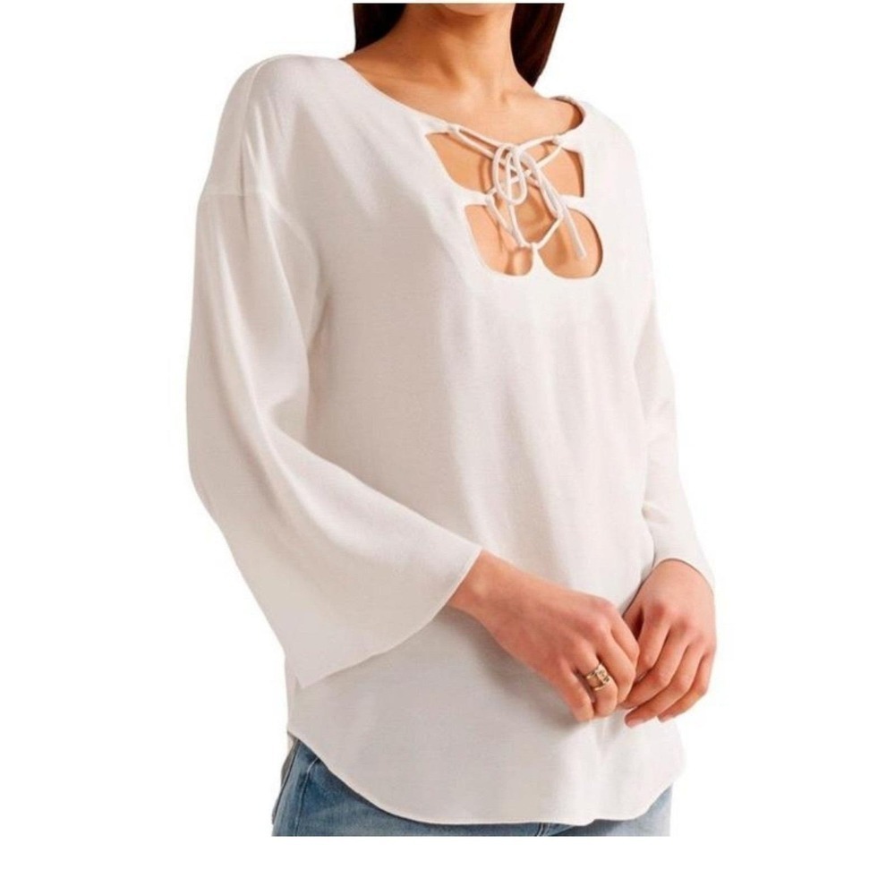 Frame White Mirrored Lace-up Crepe Blouse Size medium